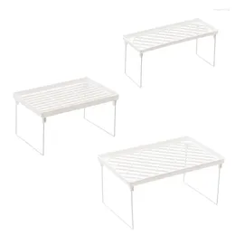 Support de comptoir de bureau en fil blanc, rangement de cuisine, étagère d'armoire empilable, support pliable permettant de gagner de l'espace