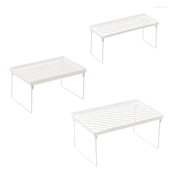 Estante de gabinete apilable de alambre blanco para almacenamiento de cocina, soporte plegable apilable para ahorro de espacio, soporte para encimeras de escritorio