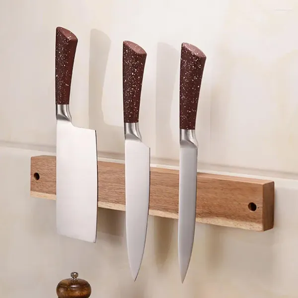 Soporte magnético para portacuchillas de madera para almacenamiento de cocina, estante montado en la pared para utensilios, llave magnética potente