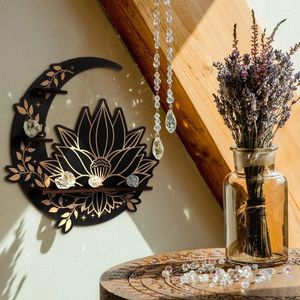 Étagères de décoration murale en bois de rangement de cuisine, présentoir en cristal Lotus lune monté sur étagère