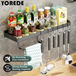 YOREDE – rangement de cuisine, étagères avec crochets, support pour épices, support de planche à découper, organisateur mural, accessoires