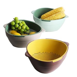 Outils de Légumes Fournitures Cuisines Double Panier De Vidange Fruits Légumes Lavage Passoire Égouttoir Pliable Gadgets De Cuisine EtAccessoires