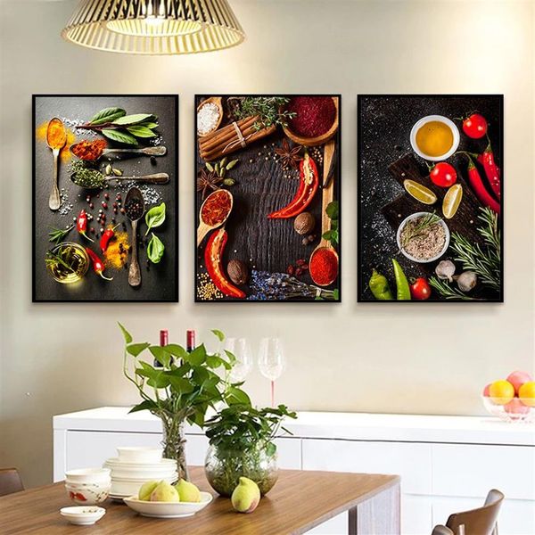 Tema de cocina, hierbas y especias, carteles de frutas e impresiones, pinturas en lienzo, imágenes artísticas de pared para restaurante, decoración del hogar para sala de estar C311G