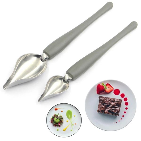 Outils de cuisine 2 Pcs Chef Crayon Sauce Peinture Cuillère En Acier Inoxydable Cuisine Restaurant Western Food Cuisson Dessert Décoration Art Dessin Cuillères