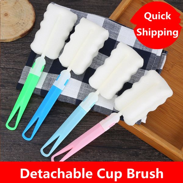 Outils de cuisine Brosse de nettoyage de bouteille d'éponge amovible Brosse de nettoyage à long manche en plastique PP Tasses à thé Nettoyant pour tasse à lait Gobelet amovible doux Brosses de lavage