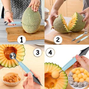 Utensilios de cocina, plato de fruta, cuchillo para tallar, cuchara de melón, helado, cuchara para cavar, sandía, utensilios para cortar platos fríos DIY, herramientas, cortador de alimentos