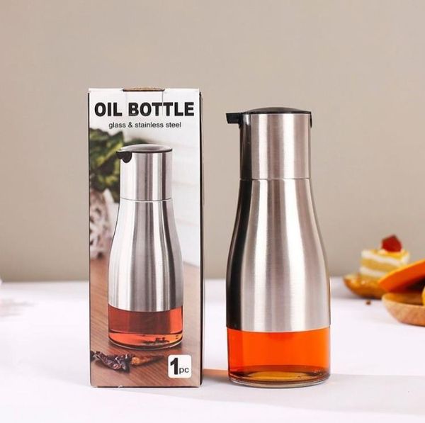 Outils de cuisine Bouteille d'huile d'olive fonctionnelle Sauce soja Ustensiles de cuisine Vinaigre Assaisonnement Boîte de rangement Fond en verre Corps en acier inoxydable 304 SN6773