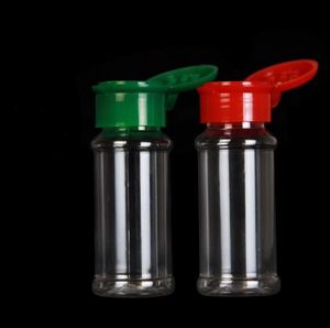 Keukengereedschap Plastic Kruiden Kruiken Flessen 3.5 OZ / 100 ML Lege sauscontainers met rode dop voor kruiderij zout peper SN5457