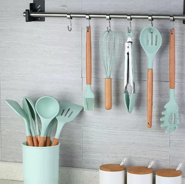 Outils de cuisine ustensiles de cuisine en Silicone 12 pièces ensembles antiadhésif Pot spatule outils de cuisine ensemble de spatule de cuisson