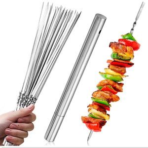 Keukengereedschap spies voor barbecue herbruikbare grill roestvrijstalen spiesjes shish kebab bbq camping flat forks gadgets