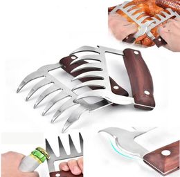 Outils de cuisine Griffe en acier inoxydable Manche en bois Viande divisée Déchirer la chair Viandes multifonctions Shred Porc Clamp BBQ Tool dh762