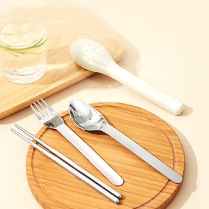Keukengereedschap roestvrijstalen siliconen draagbare bestek set chopsticks vork lepel restaurant huiscombinatie dineren accessoires lt0193