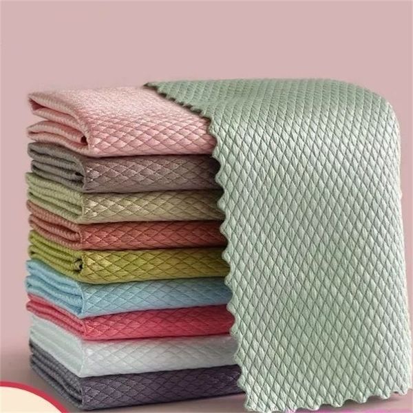 Serviette de cuisine Chiffons d'essuyage anti-graisse Super Absorbant Microfibre Efficace Écailles de poisson Essuie-linge Linteuse Maison Lavage Plat Miroir 4932 Q2