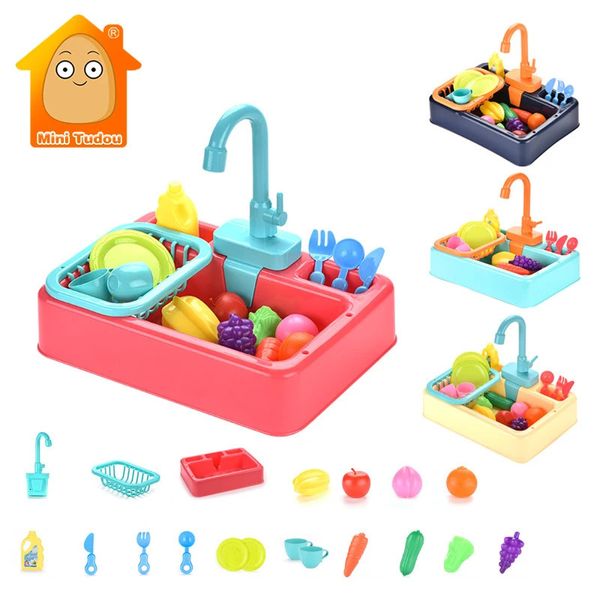 Jouet de cuisine en plastique vaisselle évier ensemble enfants Simulation semblant jeu de rôle Kit de travaux ménagers jouets éducatifs précoces pour 240416