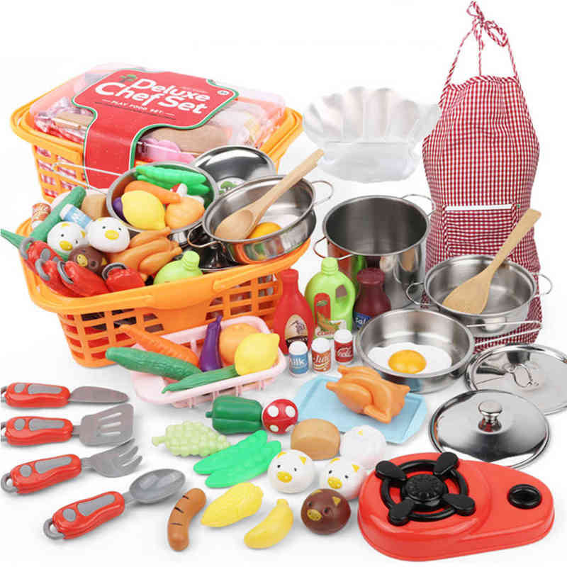 Kök leksaker 42st / set miniatyr mini plast mat flicka barn skära grönsaker frukter matlagning hus set leksak för barn gåva 211211