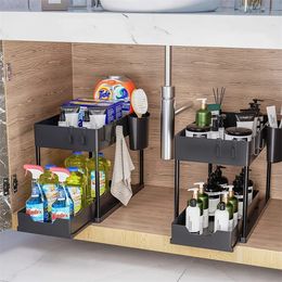 Organisateur de cuisine sous évier, étagère de rangement à 2 niveaux pour shampoing, détergent, armoire à épices, cosmétiques de salle de bains 240223