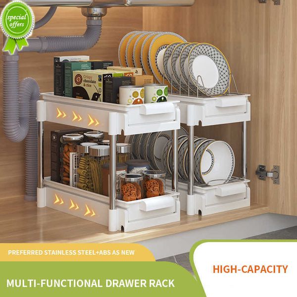 Organizador de almacenamiento debajo del fregadero para cocina, cajón deslizante, estante de almacenamiento, soporte multiusos de 2 niveles para gabinete de baño y cocina