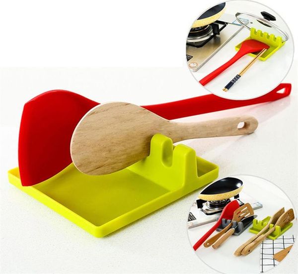 Ustensile de cuisine repose cuillère Pot casserole couvercle Pot pelle support outils de qualité alimentaire en plastique étagère gris et vert 6490154