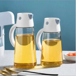 Pichet à vinaigre de cuisine, distributeur d'huile en verre à ouverture automatique, bouteille domestique d'huile et de vinaigre, récipient d'huile d'olive au miel