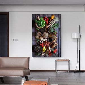 Imágenes artísticas de pared de cocina, póster de cocina de hierbas y especias, Cuadros impresos, pinturas en lienzo nórdico para decoración del hogar y restaurante