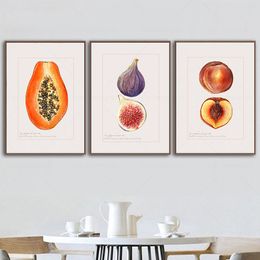 Keuken Wall Art Posters Fig Papaya Oyster Cabbage Canvas schilderen schilderij vintage fruitgroente prints foto eetkamer huisdecoratie