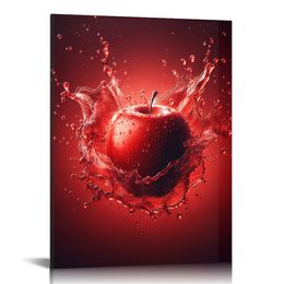 Art de la toile de décoration murale de cuisine, imprimé en toile aux fruits de pomme rouge pour décoration de salle à manger, image de fruit contemporain peinture de cuisine pour décoration de restaurant