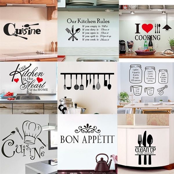 Cuisine Stickers Muraux Vinyle Stickers Muraux pour Cuisine Citation Anglaise Décor À La Maison Art Autocollants Décoratifs PVC Salle À Manger Pour Bar PVC 220727