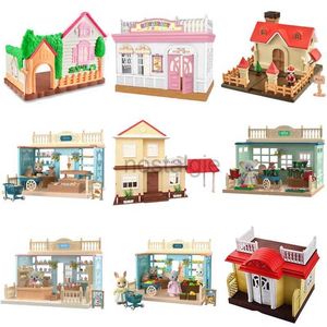 Keukens spelen voedsel 1/12 Forest Animal Family Wing Christmas House Ice Cream Bread Flower Shop Bunny Dollhouse Girl Play Toy Gift 2443