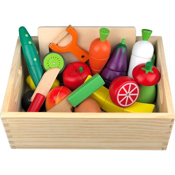 Cuisines Jouer à la nourriture 11 styles Simulation en bois série de cuisine de carotte coupé fruits et légumes barbecue jouets éducatifs de maison de jeu pour enfants 231019