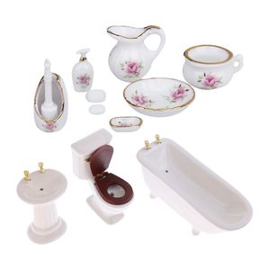 Cuisines Play Food 112 Dollhouse Meubles miniatures Salle de bain Kit de toilette Céramique Closestool Baignoire Évier Conteneur Ensemble 13 Pièces 221202