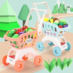 Cuisines jouer à la nourriture 18 pièces chariot de supermarché chariot pousser voiture jouets panier Mini Simulation fruits nourriture semblant jouer jouet pour enfants 231120