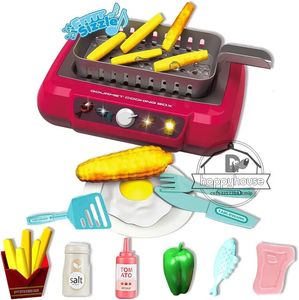 Kitchens Play Food 20Pcs Pretend Toys for Kids Kitchen with Light Sound BBQ Cooking Set Sets Induction Cooker 231113