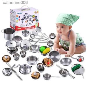 Kitchens Play Food 25 / 32 Pcs Mini Kitchen Toys Set for Kids Stainless Steel Can Hold Food Pretend Play Toy VIP DropshippingL231026