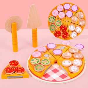 Kitchens Play Food 27pcs Pizza Wooden Toys Food Cooking Simulation Wortware Kitchen Kitchen Feat Juega Juego de corte de vegetales de juguete 231216