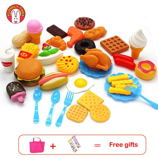 Cuisines Play Food 34pcs Enfants Cuisine Jouets Couper En Plastique Fruits Légumes Crème Glacée Boisson Kit Kat Pretend Education Jouet Pour Enfants 221123