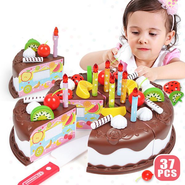 Cuisines Jouer Nourriture 37 pcs Gâteau Nourriture DIY Faire semblant Jouer Jouet Fruits Couper Anniversaire Jouets pour Enfants Cuisine Jouets En Plastique Éducatif Bébé enfants Cadeau 230520