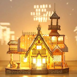 Les cuisines jouent à la nourriture 3d Puzzle en bois Villa House Royal Castle avec assemblage léger Toy Kid Adulte DIY Modèle Kits Desk Decoration pour cadeau 2443