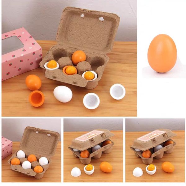 Cocinas Jugar Comida 6pcs Simulación Huevos de madera Juguetes Set Niños Juegos de imaginación Comida de madera Huevos Yema Cocina Comida Niños Niños Educación Montessori Juguetes 230627