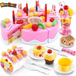 Cocinas Jugar comida 75 unids DIY Pretender Fruta Cortar Pastel de cumpleaños Crema Juego de té Juguetes de cocina Educación temprana Niñas Niños Juegos de utensilios de cocina 221123