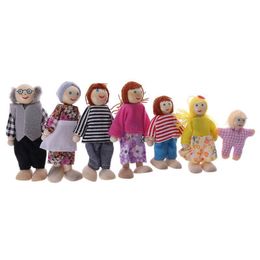 Keukens spelen eten 7pcset Happy House Family Dolls houten figuren personages gekleed kinderen meisjes aardige kinderen doen alsof speelgoed 221202