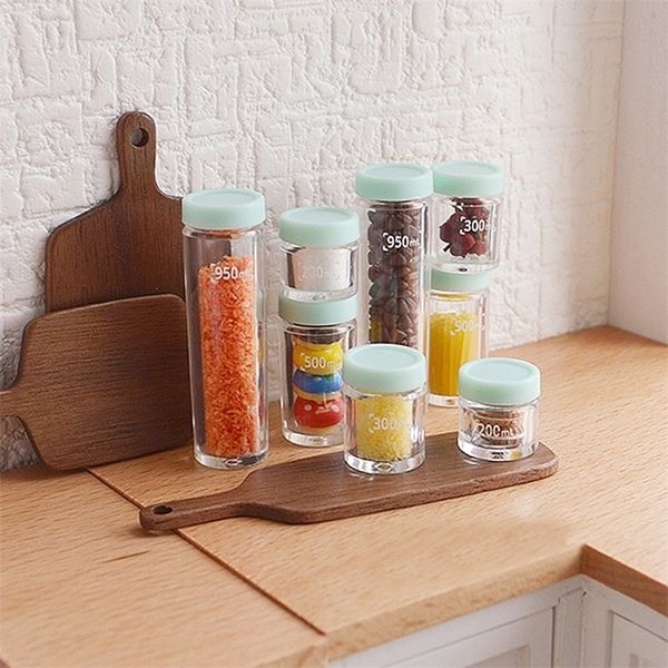 Cuisines Play Food 8pcs / set 1/6 Scale Simulation Miniature Dollhouse Container Mini Storage Can pour Blyth Barbies Doll Kitchen Toy 221105