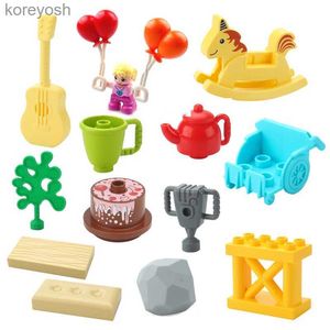 Cuisines jouer à la nourriture gros blocs de construction accessoires cheval à bascule guitare lithotritie gâteau bébé chariot ballon jouer maison jouets éducatifs pour enfants L231104