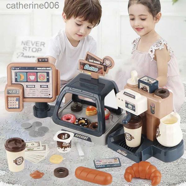 Cuisines jouer à la nourriture enfants cuisine jouets Machine à café jouet ensemble Simulation nourriture pain café gâteau semblant jouer Shopping caisse enregistreuse jouets pour enfants L231026