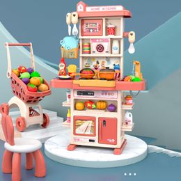 Kitchens Play Food Children Large Mini Kitchen Toys 43pcs Sound And Light House Simulation Tableware Leisure Games Educational For Kids 221123