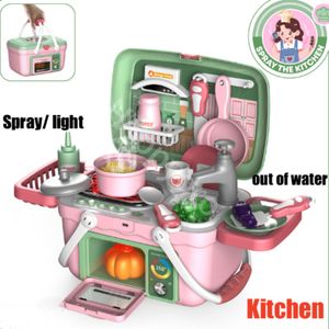 Cuisines Jouer à la nourriture Jouets de cuisine pour enfants Faire semblant de jouet Éclairage Spray Décolorations Hors de l'eau Cuisson Valise Panier de transport Cadeau 230830