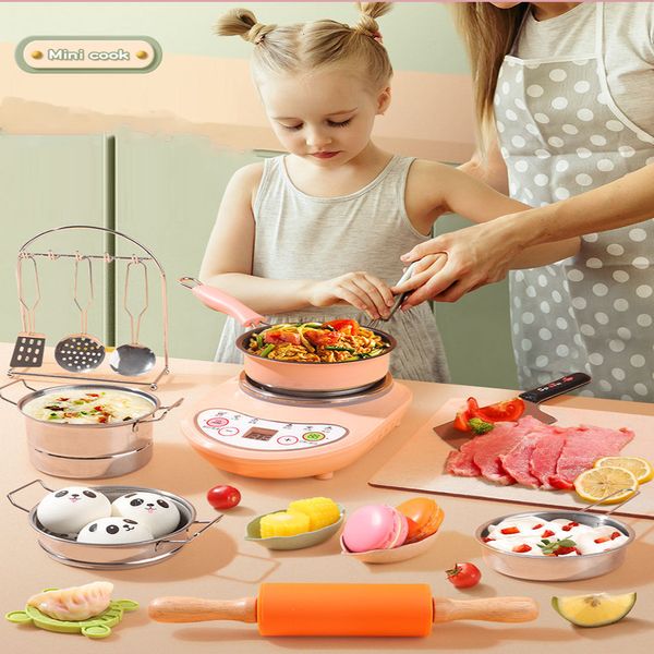 Cuisines Play Food Mini cuisine pour enfants Complete Cooking Girl Petit ensemble de cuisine Puzzle pour enfants Play House Toys Real Cooking Food Set for Kids 230520