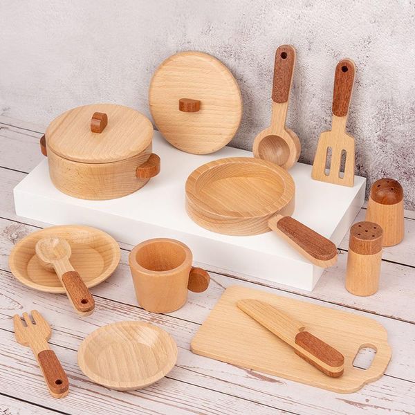 Cocinas Jugar Alimentos Para niños Color de madera natural Juguetes preescolares Frutas y verduras Simulación Jugar Casa Utensilios de cocina Juguetes de madera cognitivos Regalos 230626