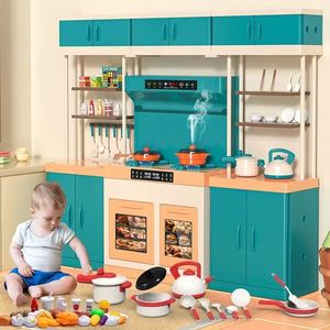 Deluxe Kids Kitchen Playset with Light & Sound Effects, Realistic Spray Function, Cooking Toy Set for Children's Birthday Gifts