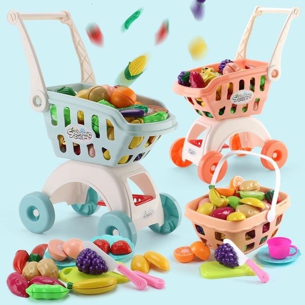 Cuisines jouer à la nourriture enfants jouets enfants grand supermarché panier chariot pousser voiture jouets panier Simulation fruits nourriture semblant jouer maison jouet 230710