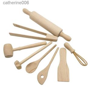 Cocinas Jugar Comida Niños Utensilios de cocina de madera Cocina de simulación Juguete Simulación Haya Cuchara de madera Pala Batidor de huevos Clip Juego de cocina de imaginación L231026